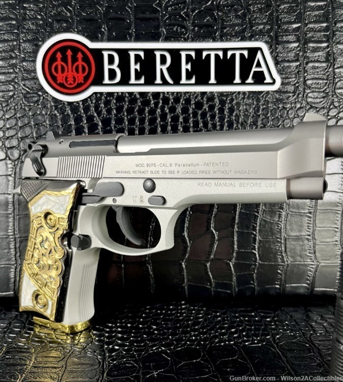 GORGEOUS Custom Italian Beretta Inox, Real 14K Gold + Abalone, CA Shipper!-img-2