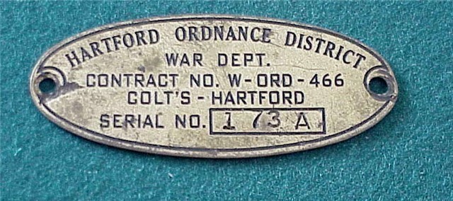 Very Rare Colt Firearms War Department WWII Tag-img-0