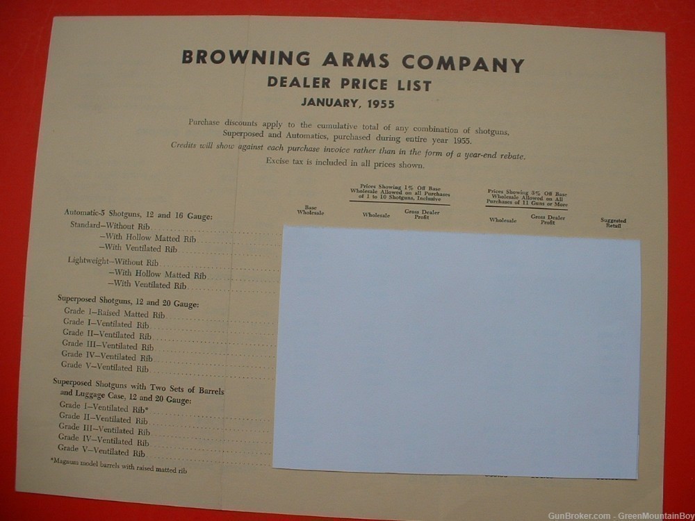 1955 OEM BROWNING Retail & Dealer Price Lists Set- RARE!-img-1