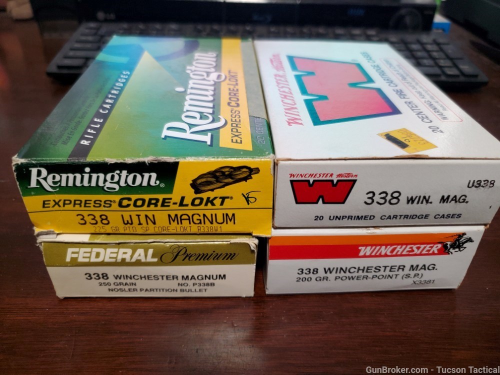 .338 Win Mag Mix Ammo Lot. Winchester, Remington and Federal. 200-250gr-img-0