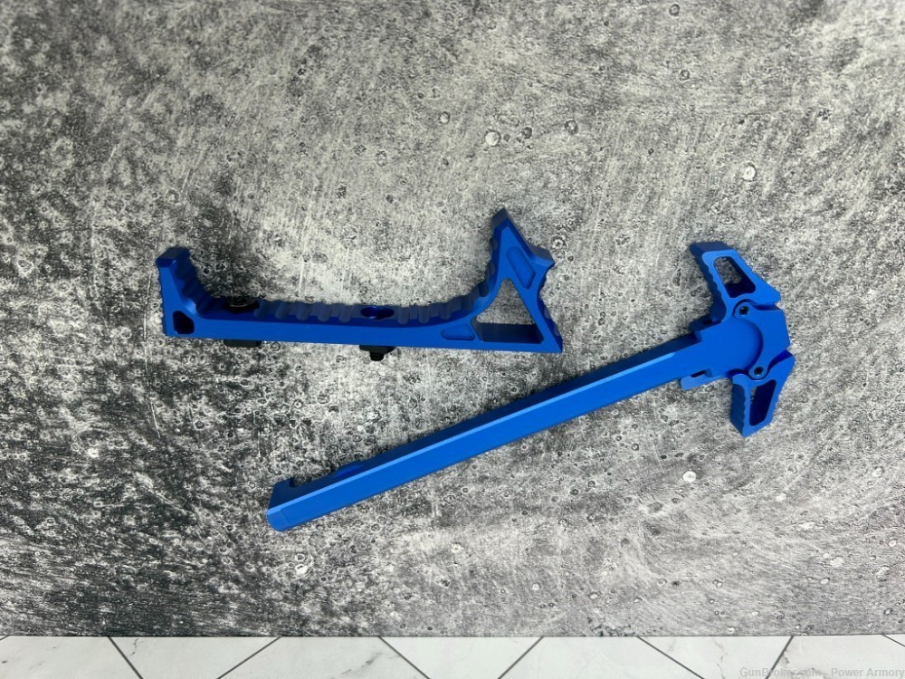 Angled Grip MLOK AR15 Ambidextrous Butterfly Charging Handle BLUE-img-0