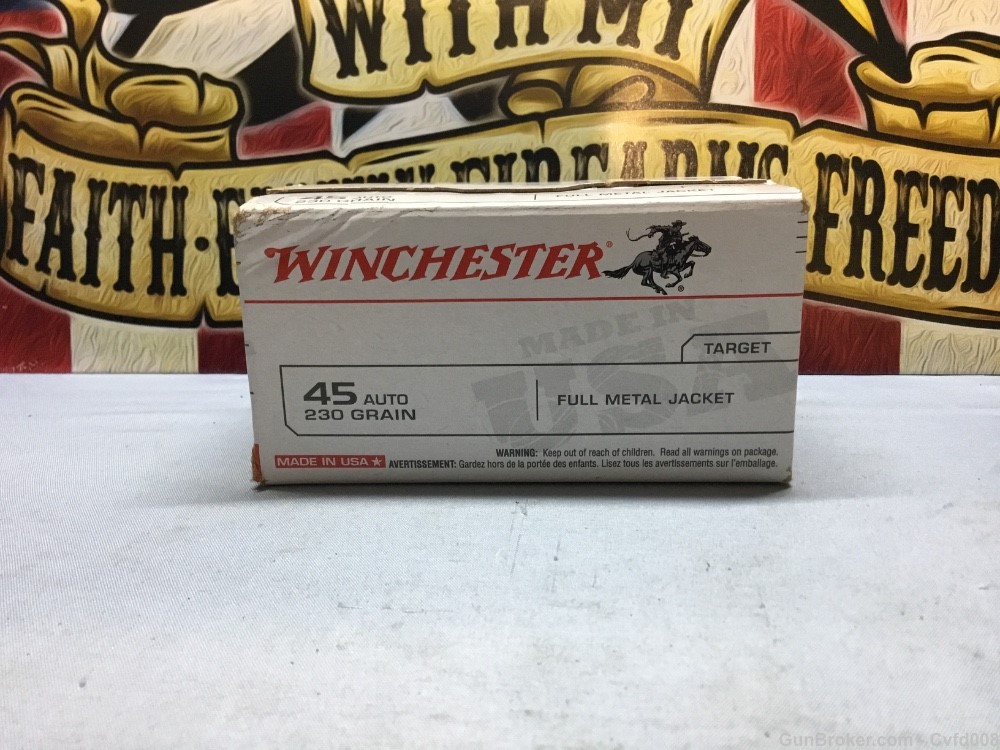 Winchester .45 acp 230 gr FMJ 45 NIB - 100 Rnds.-img-0
