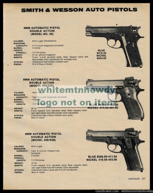 1983 SMITH & WESSON MISPRINT AD Model 58, 459/49, 439/538 9mm Auto Pistol -img-0