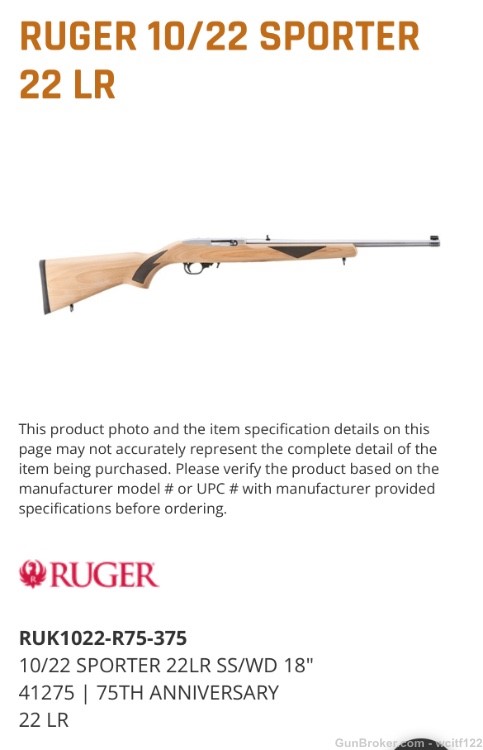 Ruger 10/22 Sporter 75th Anniversary-New in Box-img-0