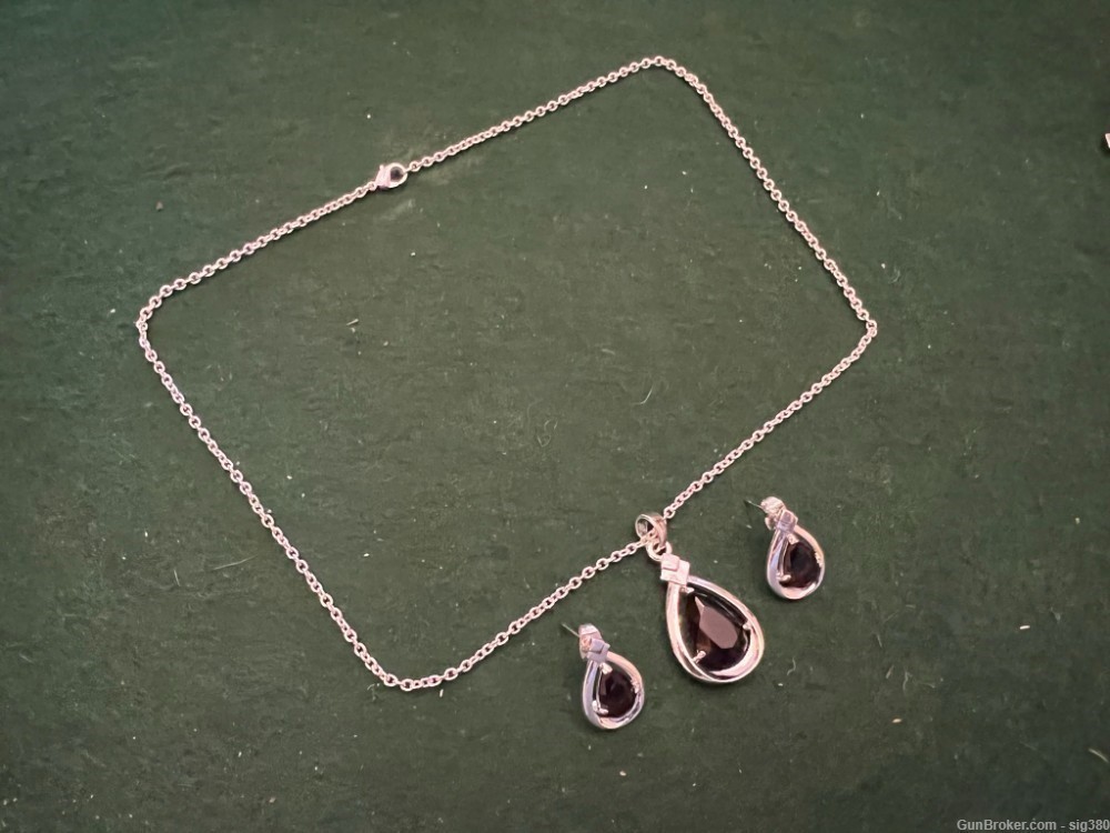 STERLING SILVER NECKLACE WITH PENDANT & EARRING SET & MATCHING BLACK STONE-img-0