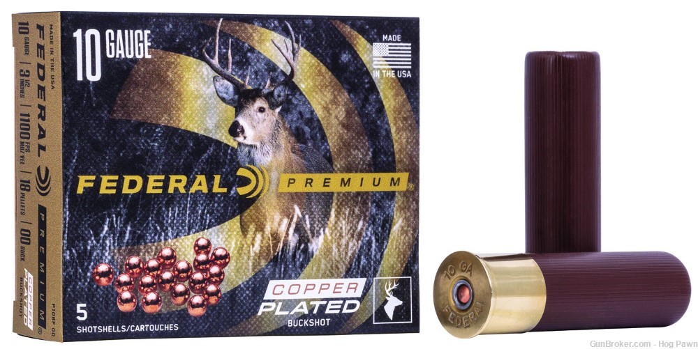 Federal P108F00 Premium Buckshot 10 3.50" 18 Pellets 2 1/4 oz 00 Buck Shot -img-0
