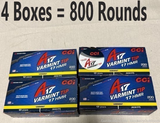 800 rounds of CCI 17 HMR 17 GR Varmint Tipped, 2650 FPS, 949CC-img-0