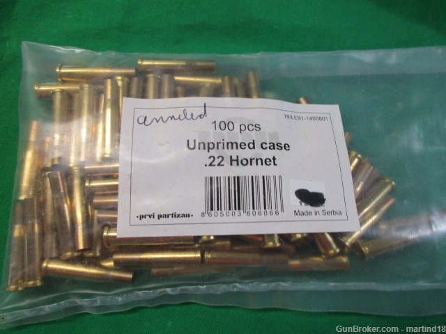 22 Hornet NEW Brass Cases PPU 100-Ct-img-0