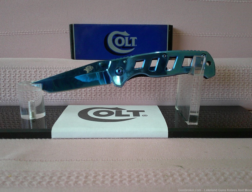 Stunning COLT True Blue Titanium Tanto Style Frame Lock Folding Knife WBox!-img-8