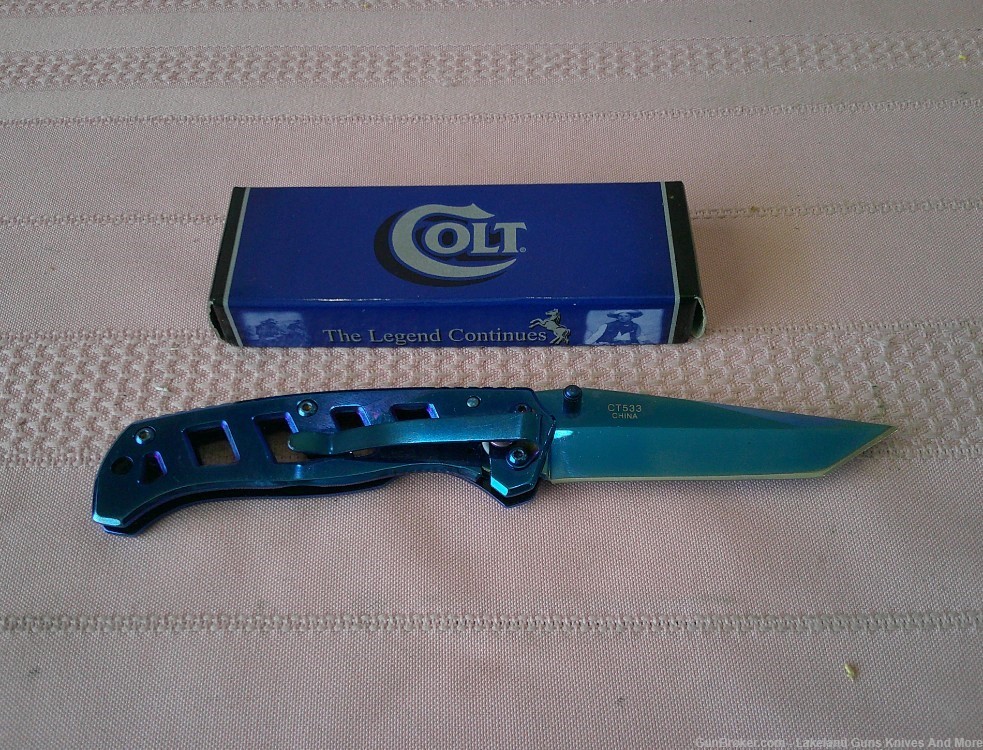 Stunning COLT True Blue Titanium Tanto Style Frame Lock Folding Knife WBox!-img-7