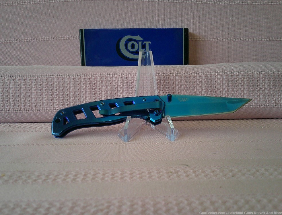 Stunning COLT True Blue Titanium Tanto Style Frame Lock Folding Knife WBox!-img-3