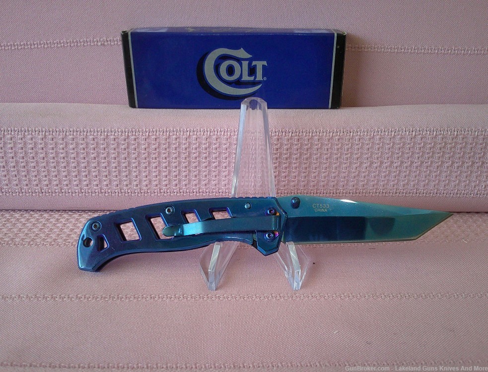 Stunning COLT True Blue Titanium Tanto Style Frame Lock Folding Knife WBox!-img-2