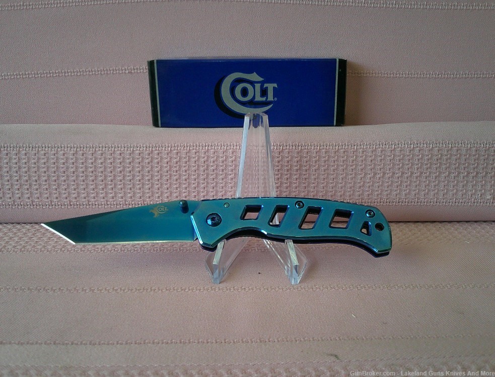 Stunning COLT True Blue Titanium Tanto Style Frame Lock Folding Knife WBox!-img-1