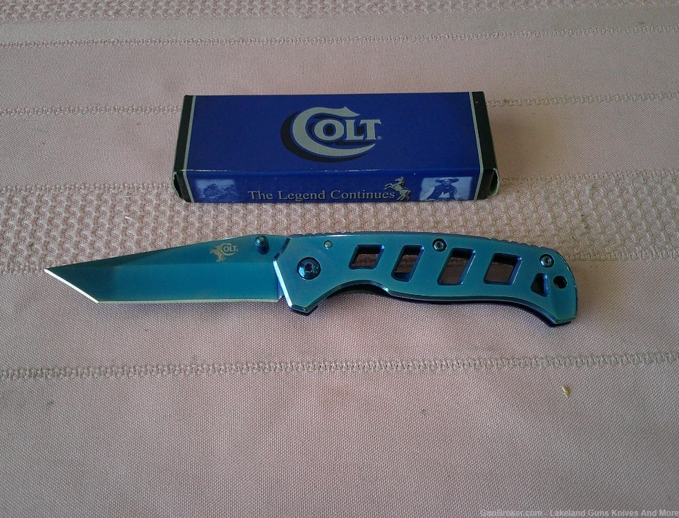Stunning COLT True Blue Titanium Tanto Style Frame Lock Folding Knife WBox!-img-6