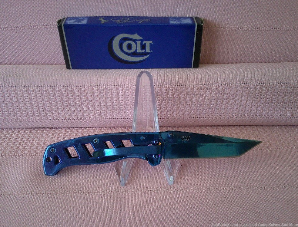 Stunning COLT True Blue Titanium Tanto Style Frame Lock Folding Knife WBox!-img-4