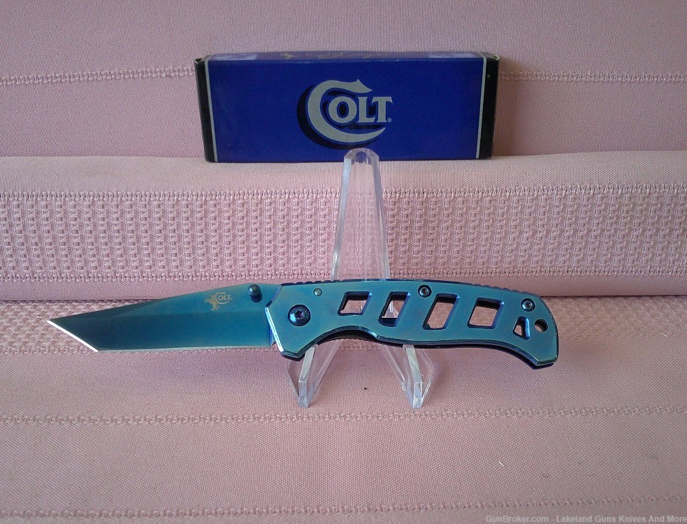 Stunning COLT True Blue Titanium Tanto Style Frame Lock Folding Knife WBox!-img-0
