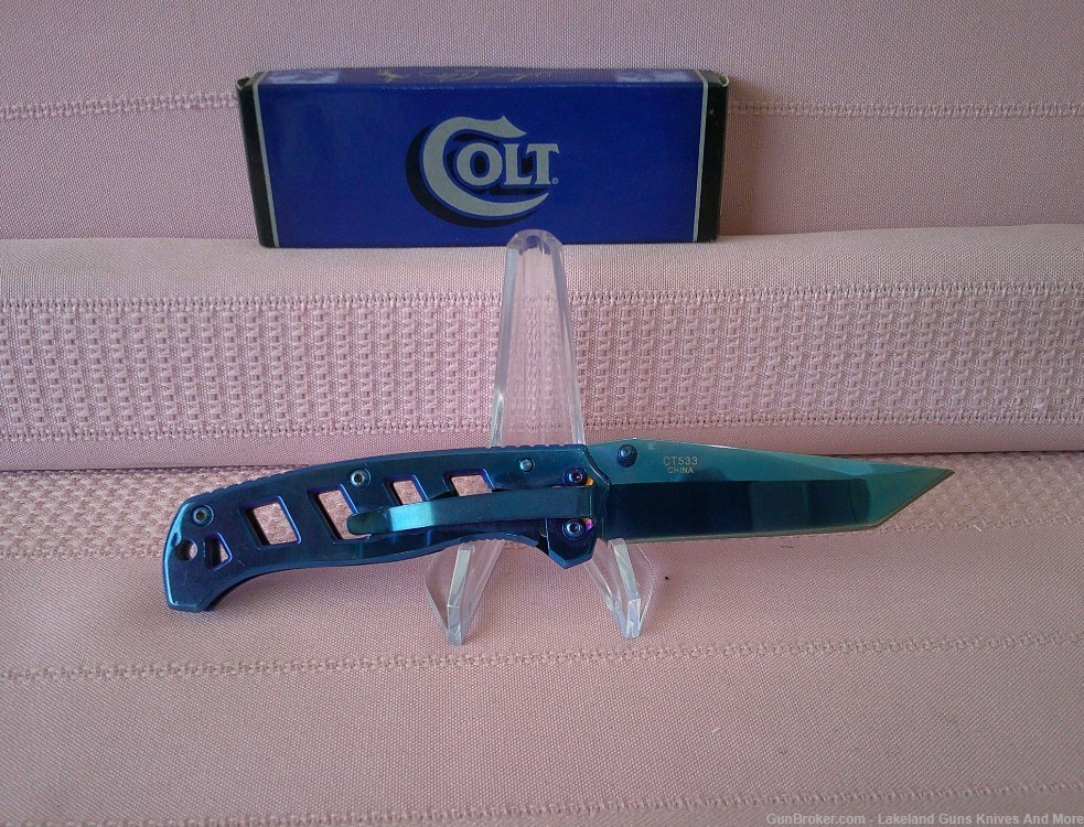Stunning COLT True Blue Titanium Tanto Style Frame Lock Folding Knife WBox!-img-5