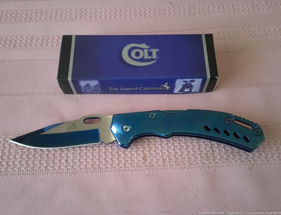 NIB COLT Stunning Blue Handle Titanium Blade Lockback Folding Knife!-img-0