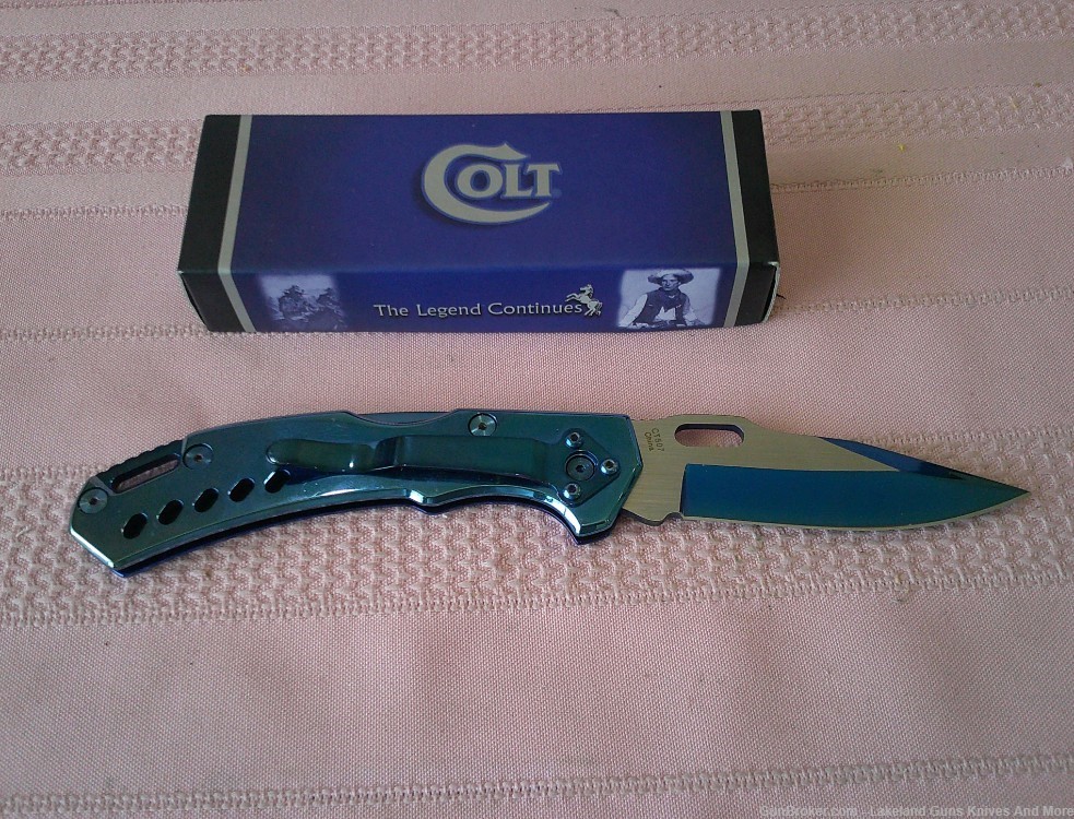NIB COLT Stunning Blue Handle Titanium Blade Lockback Folding Knife!-img-3