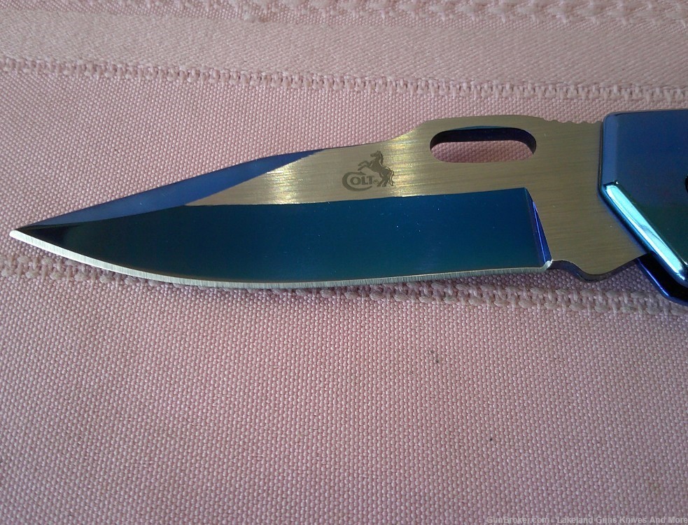 NIB COLT Stunning Blue Handle Titanium Blade Lockback Folding Knife!-img-11
