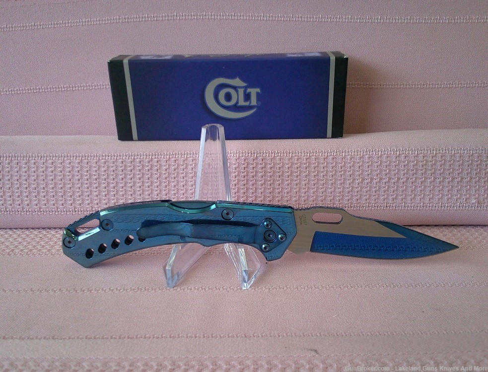 NIB COLT Stunning Blue Handle Titanium Blade Lockback Folding Knife!-img-9