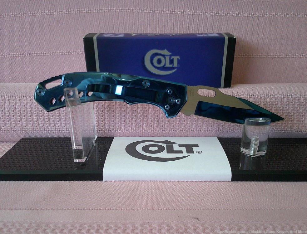 NIB COLT Stunning Blue Handle Titanium Blade Lockback Folding Knife!-img-5