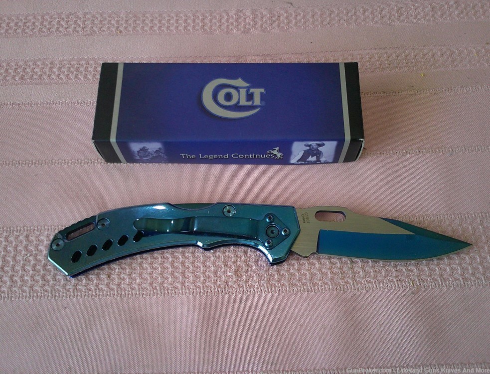 NIB COLT Stunning Blue Handle Titanium Blade Lockback Folding Knife!-img-2
