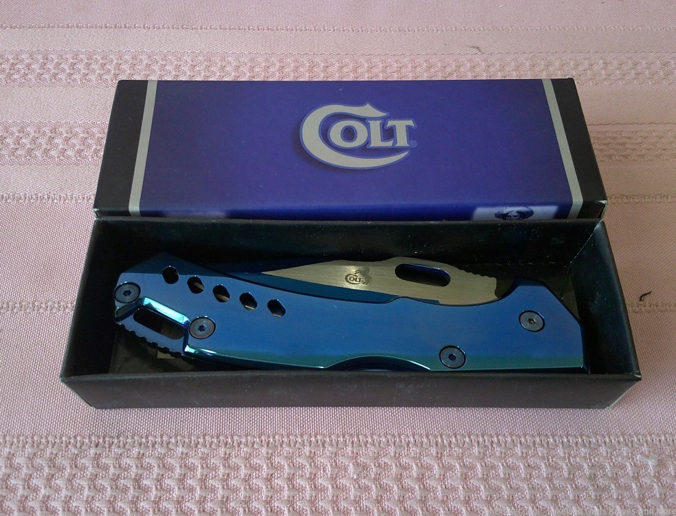 NIB COLT Stunning Blue Handle Titanium Blade Lockback Folding Knife!-img-12