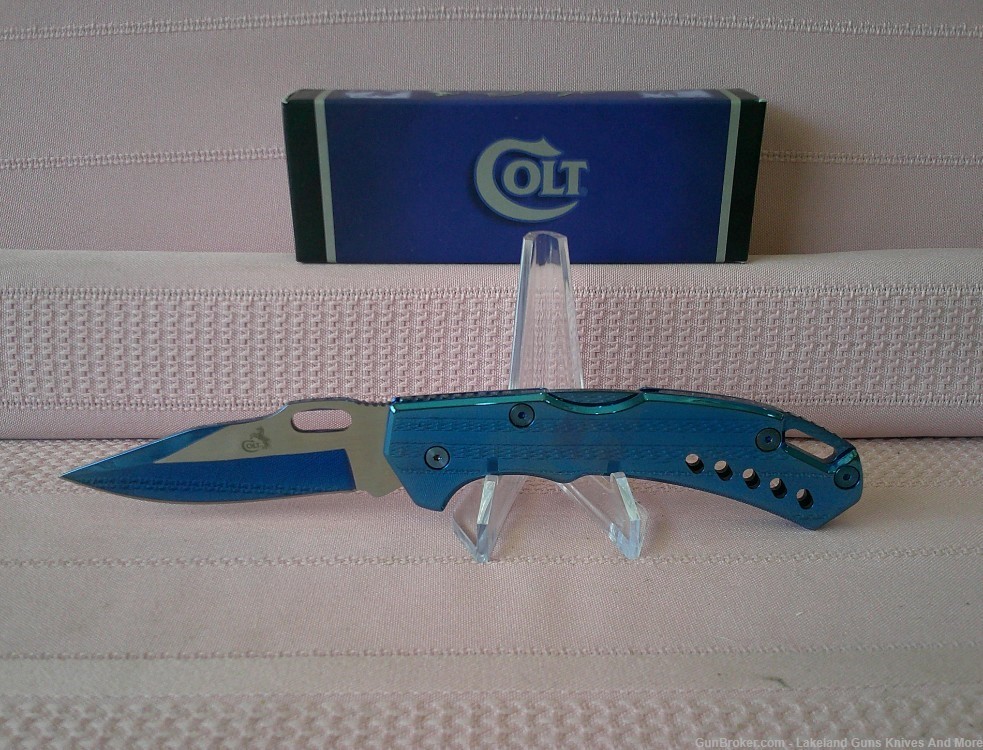 NIB COLT Stunning Blue Handle Titanium Blade Lockback Folding Knife!-img-6