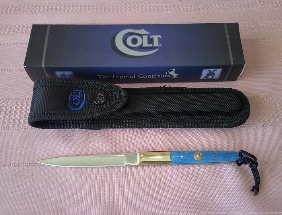 NIB Colt Fixed Blade Ladies Dirk Dagger Knife with Blue Smooth Bone Handles-img-4