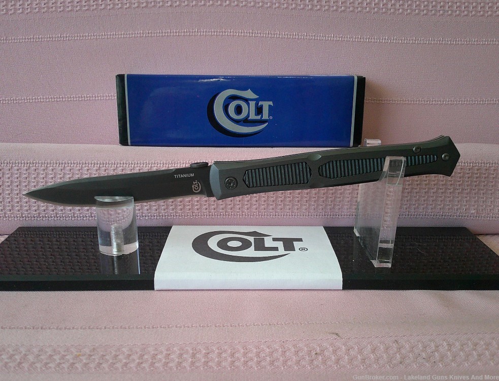 New In Box COLT Black Blade Titanium Stiletto Liner Lock Folding Knife!-img-1