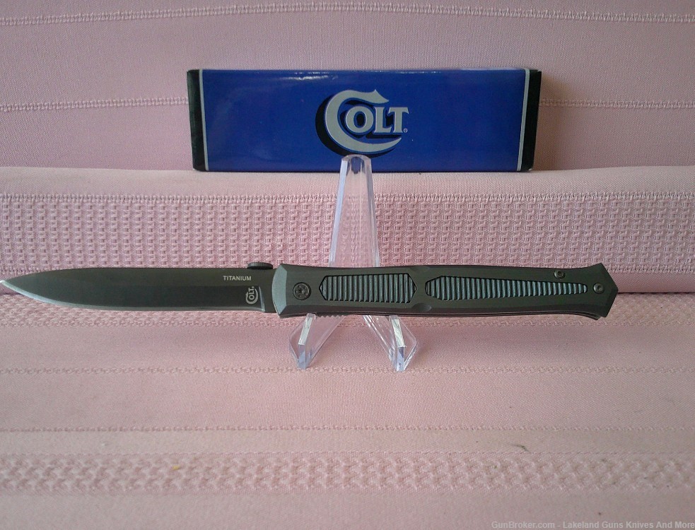 New In Box COLT Black Blade Titanium Stiletto Liner Lock Folding Knife!-img-9