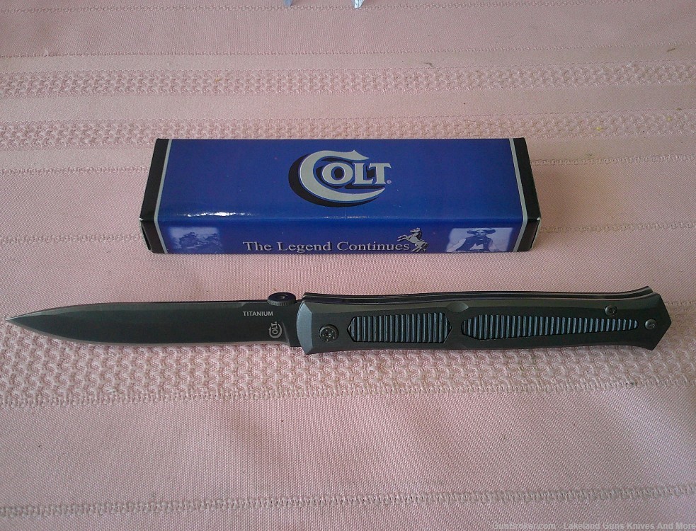 New In Box COLT Black Blade Titanium Stiletto Liner Lock Folding Knife!-img-5