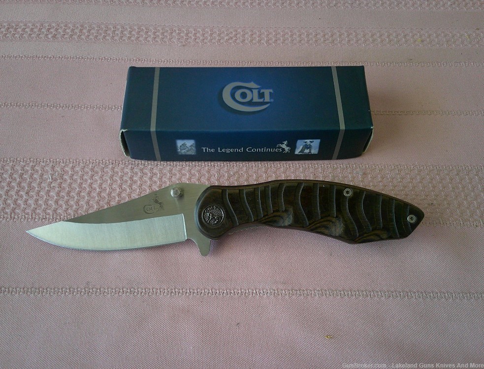 NIB COLT Zebra Finger Grooved Pakkawood Liner Lock Folding Knife!-img-0