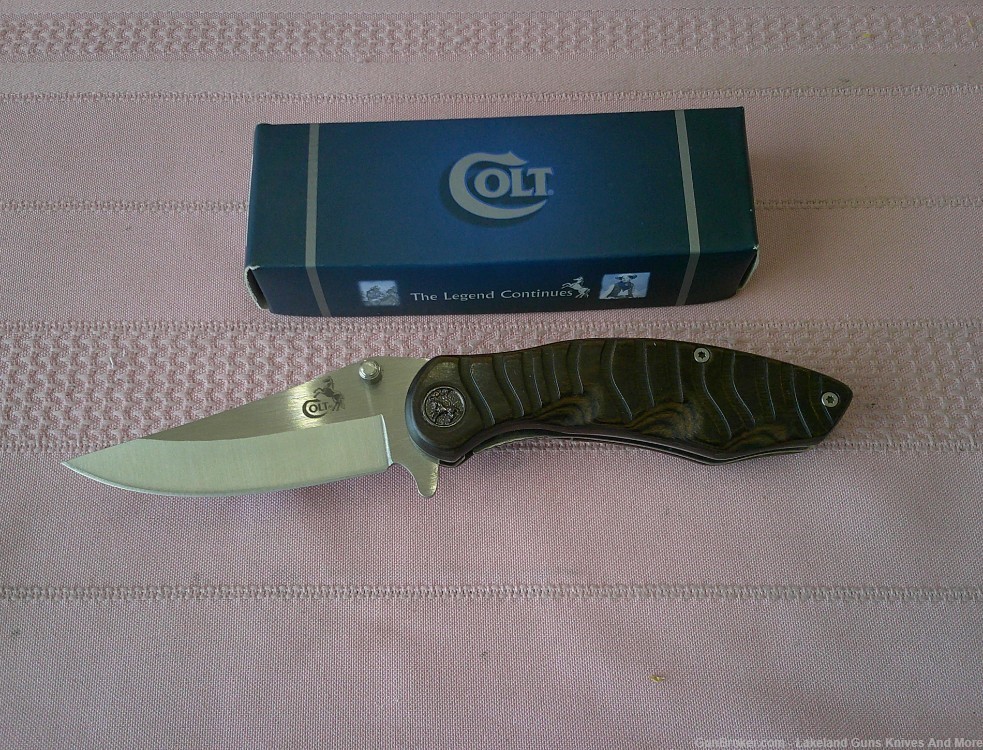 NIB COLT Zebra Finger Grooved Pakkawood Liner Lock Folding Knife!-img-1