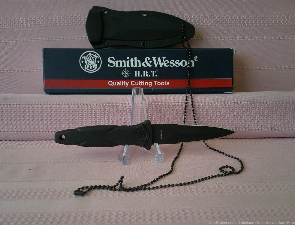 NIB SMITH & WESSON H.R.T. Full Tang Black Spear Blade Belt or Boot Knife!-img-5