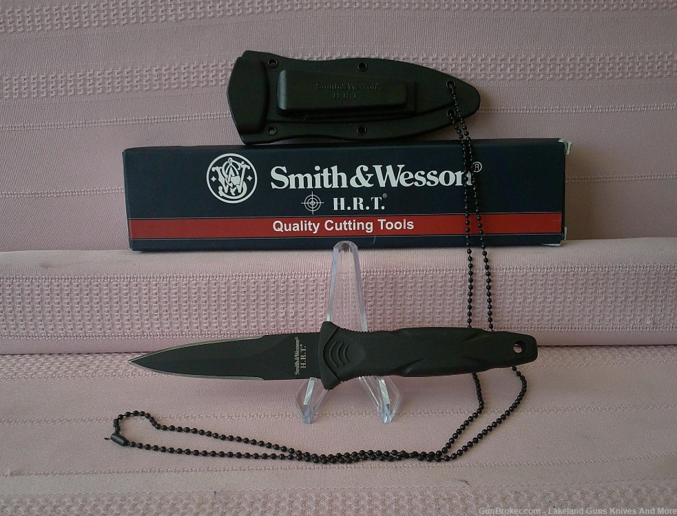 NIB SMITH & WESSON H.R.T. Full Tang Black Spear Blade Belt or Boot Knife!-img-6
