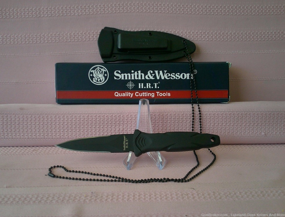 NIB SMITH & WESSON H.R.T. Full Tang Black Spear Blade Belt or Boot Knife!-img-7