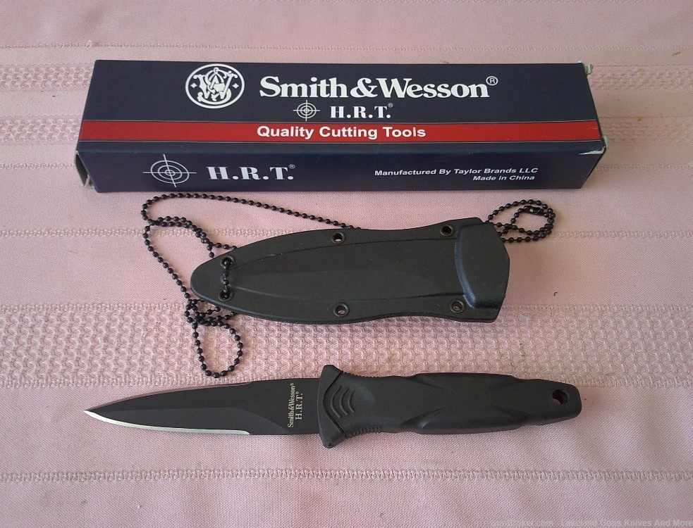 NIB SMITH & WESSON H.R.T. Full Tang Black Spear Blade Belt or Boot Knife!-img-2