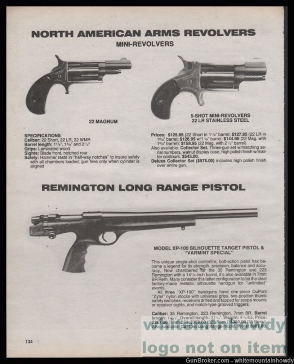 1988 REMINGTON XP-100 Silhouette Pistol PRINT AD w/North American Armsr-img-0