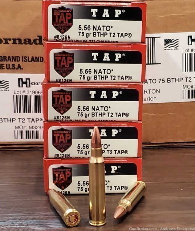 100 Rounds - Hornady TAP 5.56 NATO 75gr BTHP T2 LE 8126N FREE SHIPPING-img-0