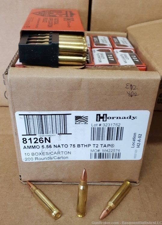 200 Rounds - Hornady TAP 5.56 NATO 75gr BTHP T2 LE 8126N FREE SHIPPING-img-0