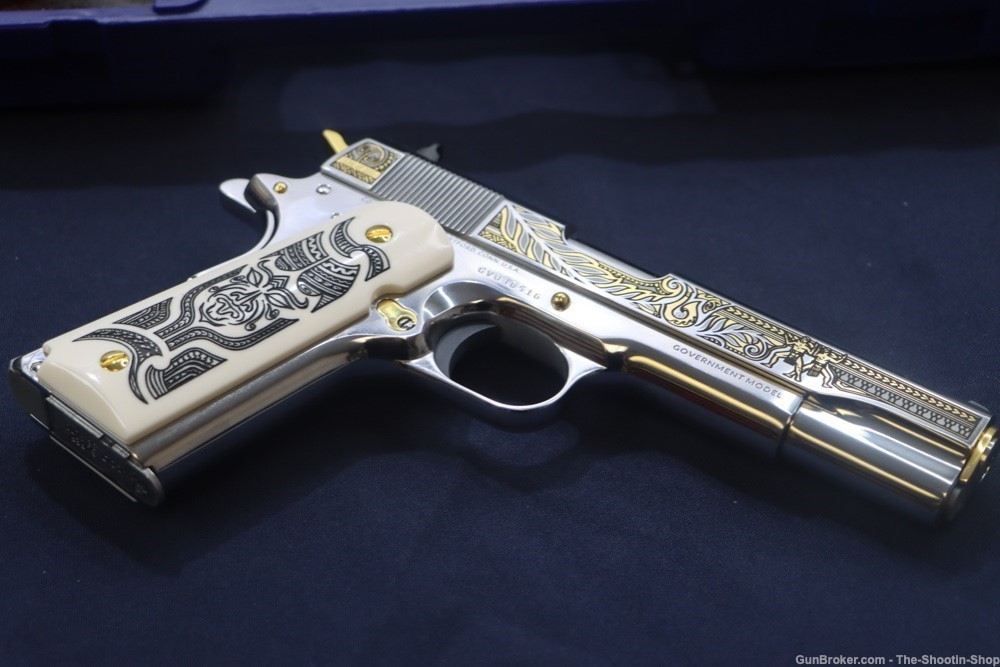 Colt HAKA Series 1911 Pistol 38 SUPER High Polished Stainless Gold Engraved-img-55