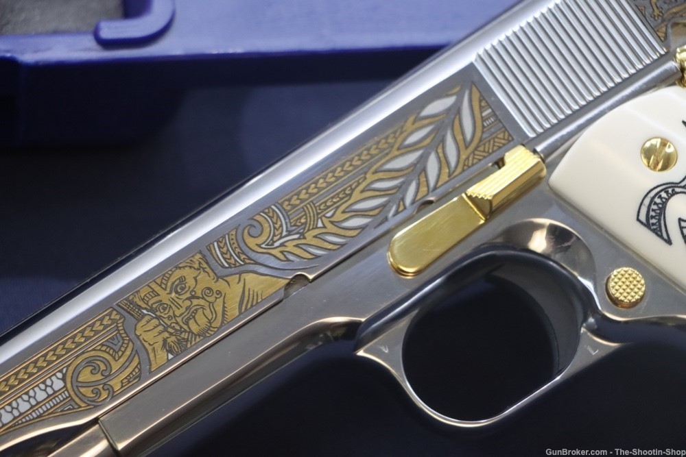 Colt HAKA Series 1911 Pistol 38 SUPER High Polished Stainless Gold Engraved-img-2