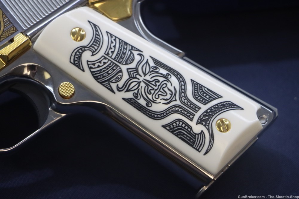 Colt HAKA Series 1911 Pistol 38 SUPER High Polished Stainless Gold Engraved-img-4