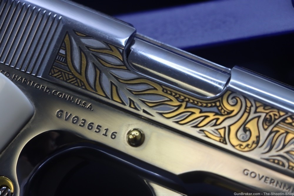 Colt HAKA Series 1911 Pistol 38 SUPER High Polished Stainless Gold Engraved-img-27
