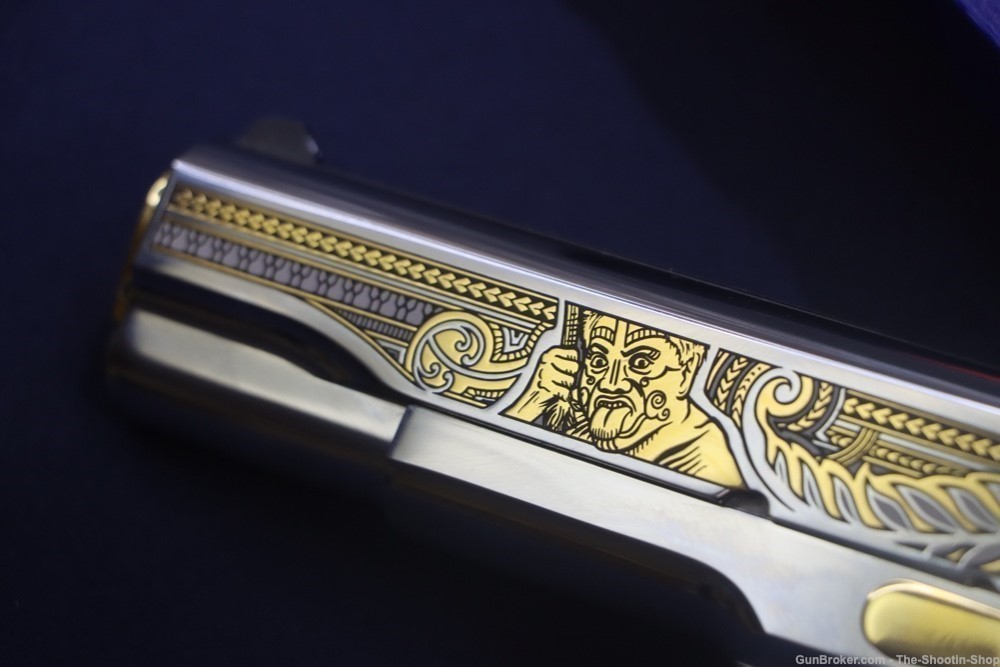 Colt HAKA Series 1911 Pistol 38 SUPER High Polished Stainless Gold Engraved-img-12