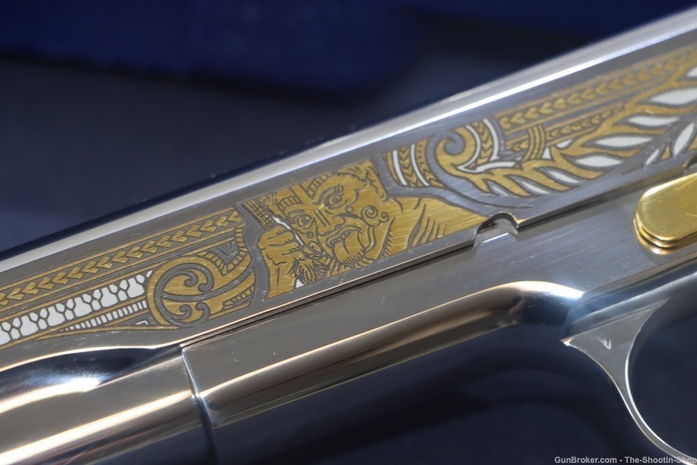 Colt HAKA Series 1911 Pistol 38 SUPER High Polished Stainless Gold Engraved-img-6
