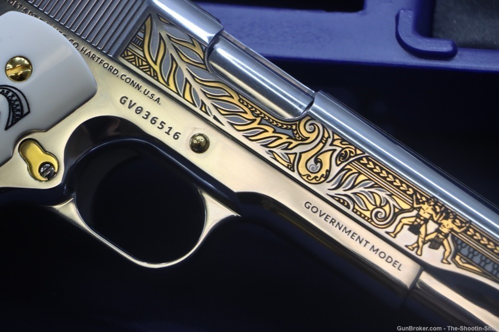 Colt HAKA Series 1911 Pistol 38 SUPER High Polished Stainless Gold Engraved-img-22
