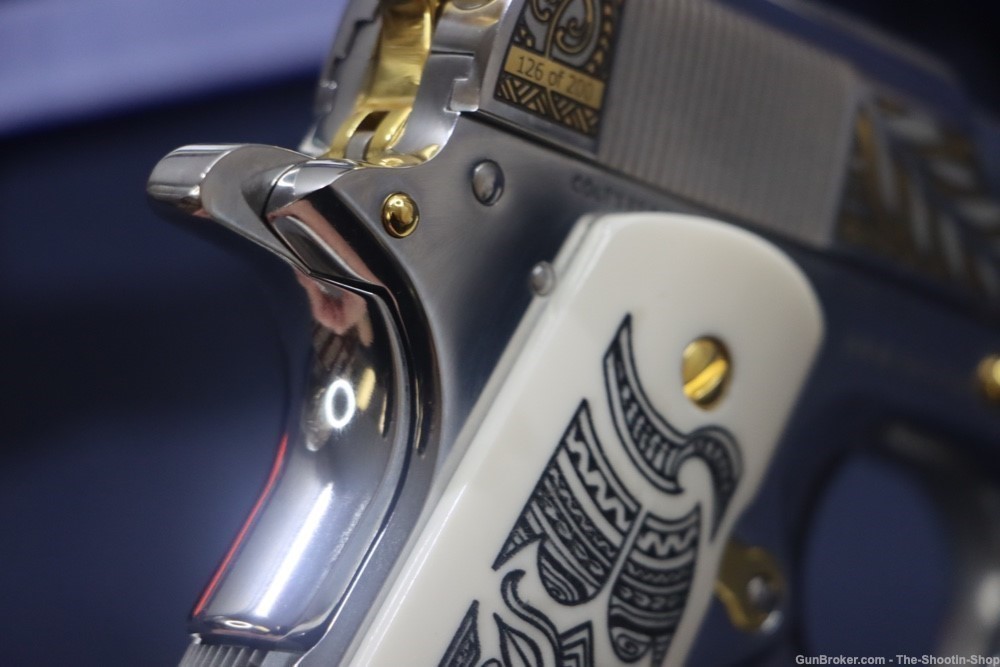 Colt HAKA Series 1911 Pistol 38 SUPER High Polished Stainless Gold Engraved-img-33